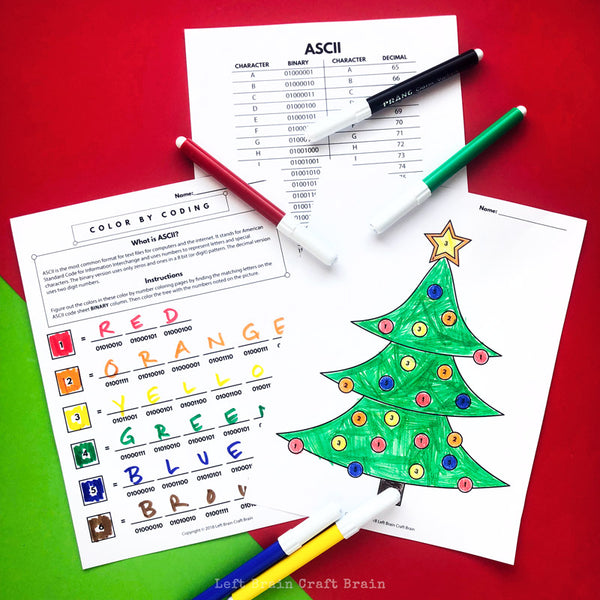 Christmas Tree Color by Coding Coloring Page