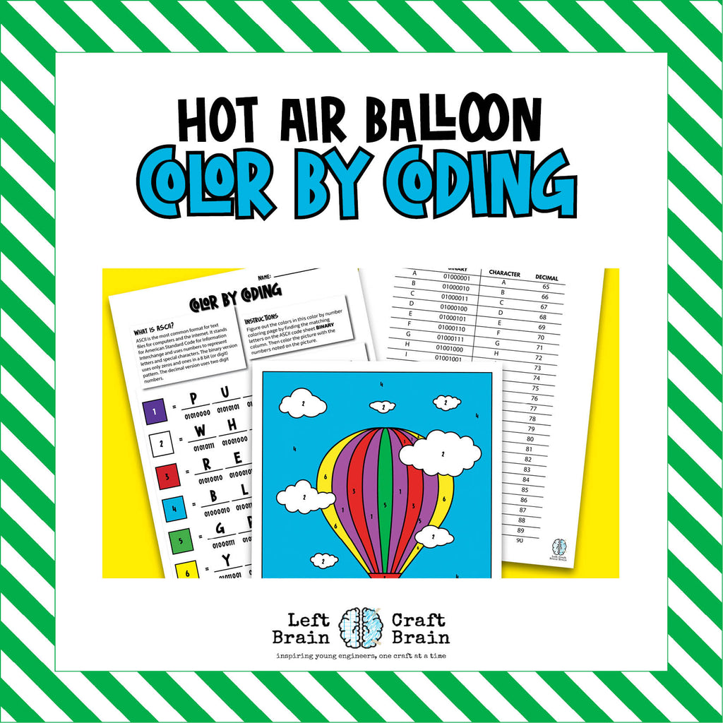Hot Air Balloon Color by Coding Coloring Page