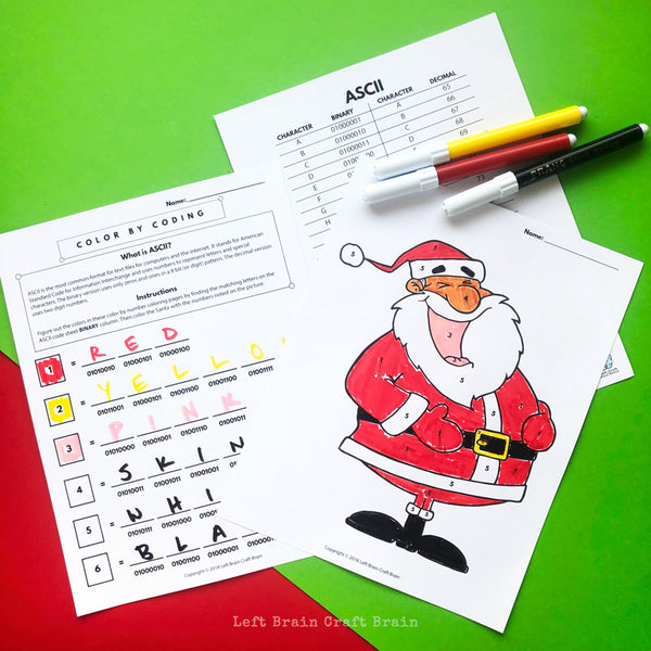 Santa Color by Coding Coloring Page