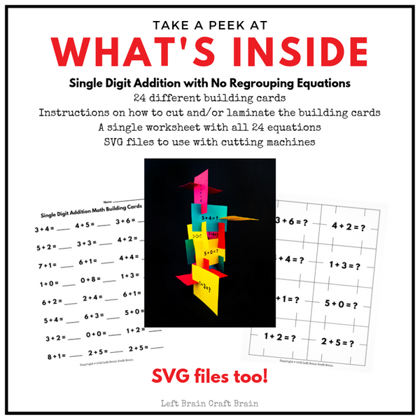 Math Building Cards - Single Digit Addition No Regrouping