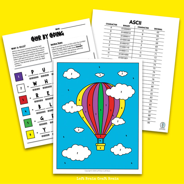 Hot Air Balloon Color by Coding Coloring Page