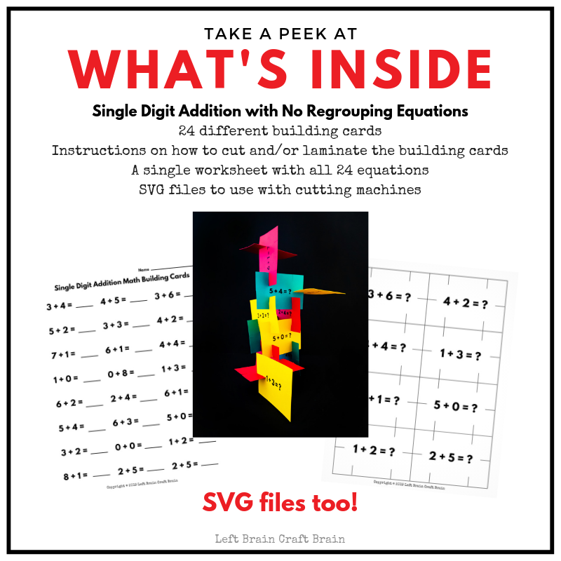 Math Building Cards - Single Digit Addition No Regrouping